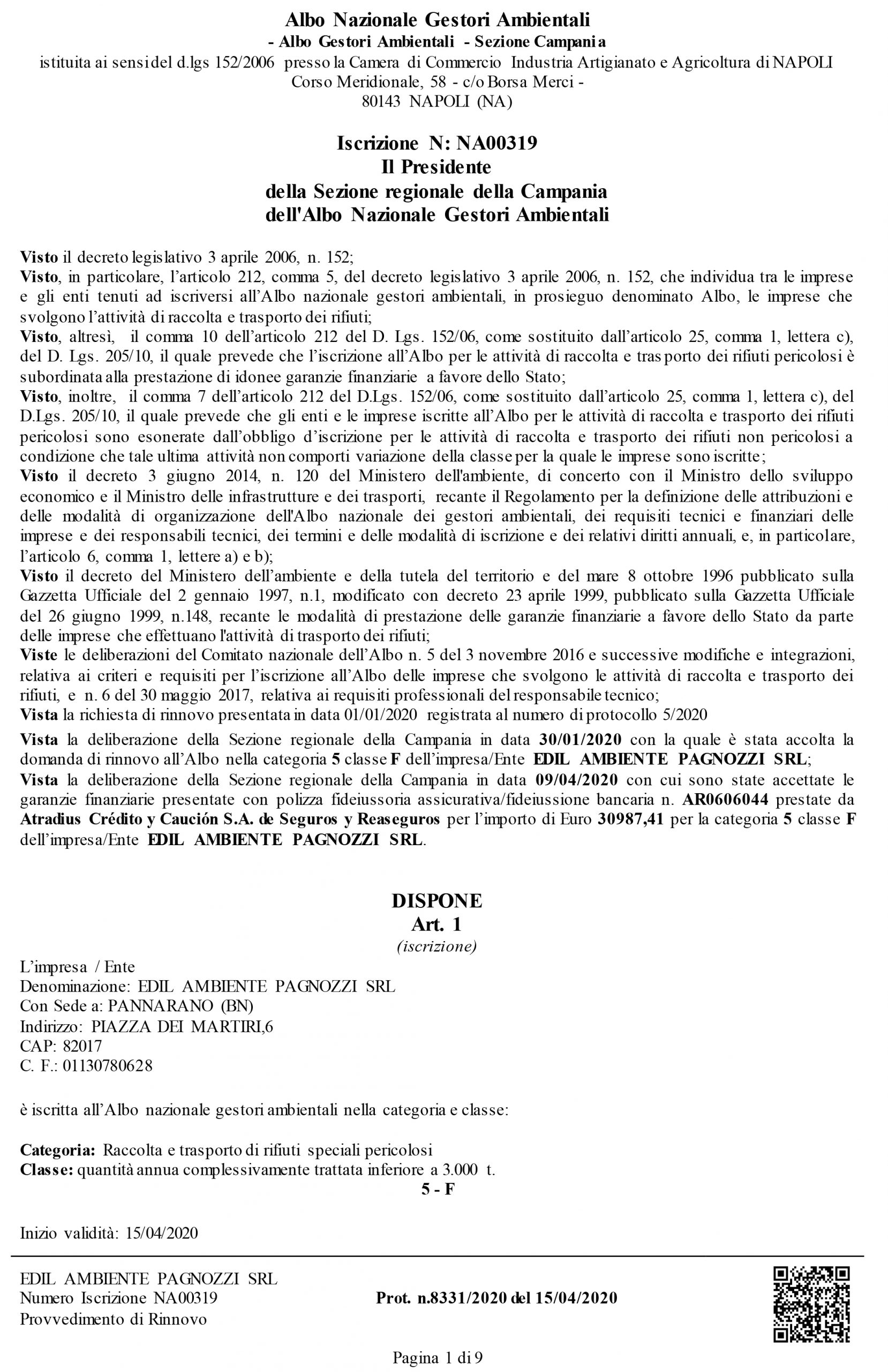 Anteprima Categoria 1 Classe F
